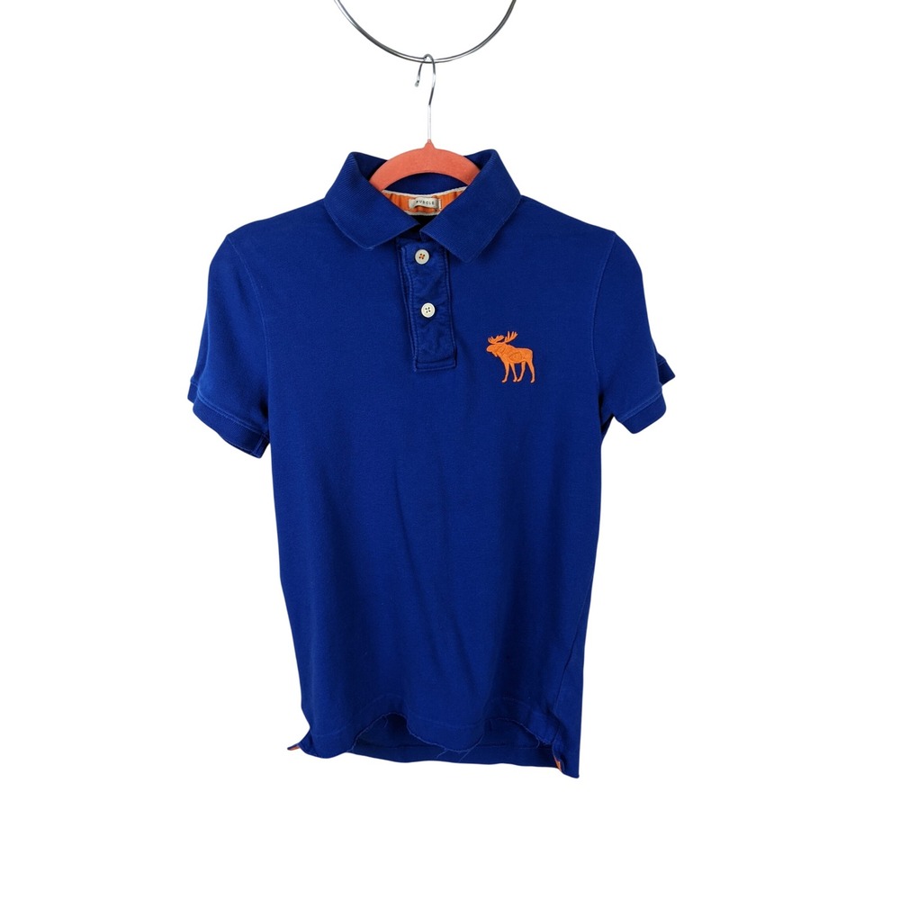 Abercrombie & Fitch Mens Muscle Polo Shirt Blue Orange Logo Small S Pique Cotton